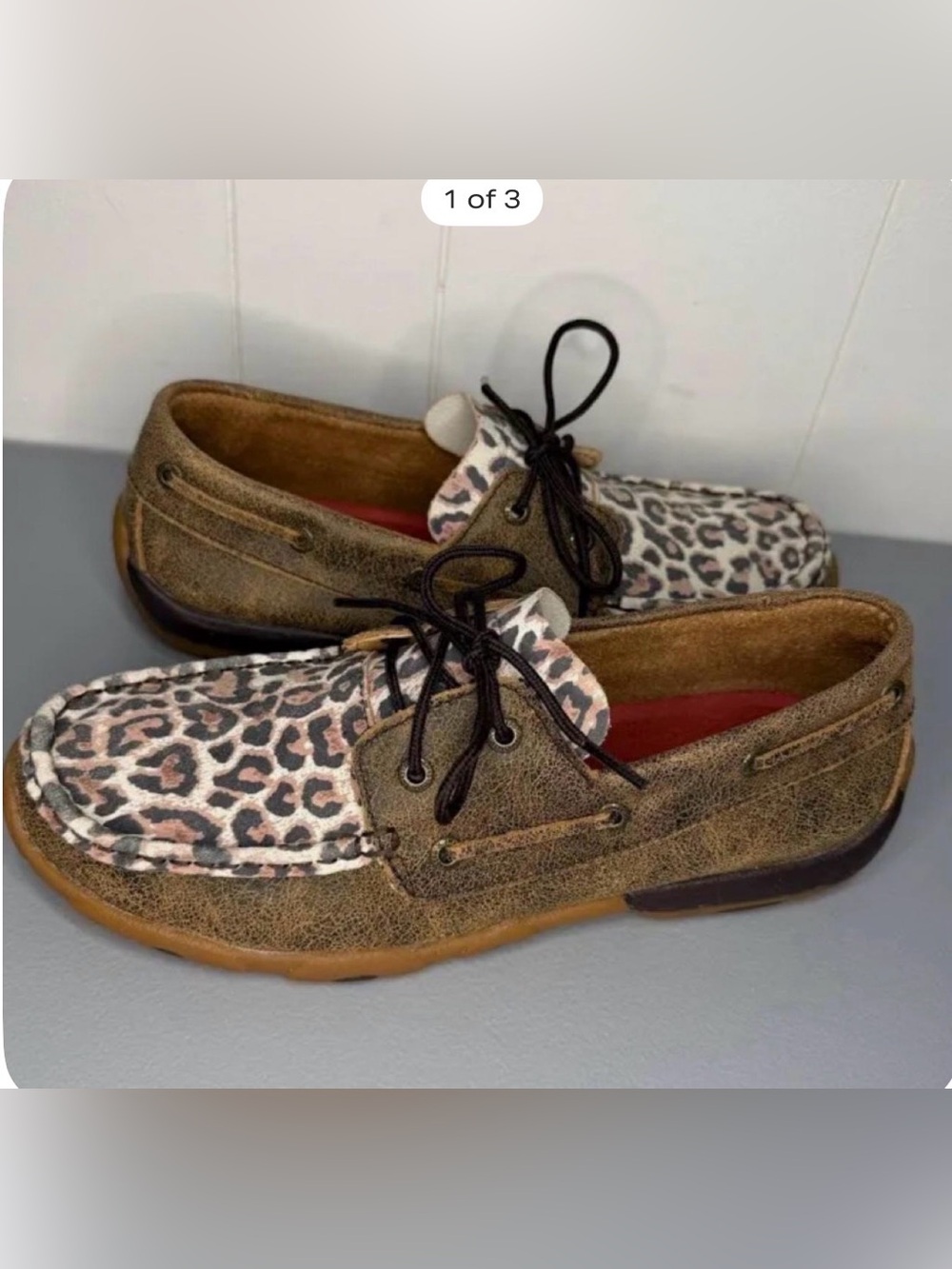 Twisted X Brown Boat Shoes with Leopard Print